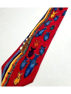 Rainbow River Fish Save The Children Red Silk Tie Morgan Design Made USA